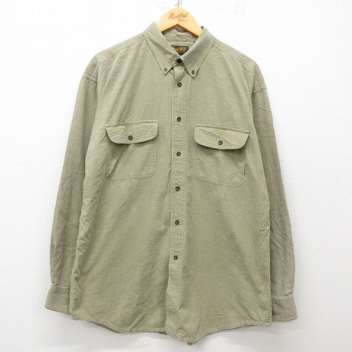 【50%OFF】XL★古着 ティンバーランド 長袖 ブランド シャツ メンズ 90年代 90s ロング丈 コットン ボタンダウン 濃緑他 グリーン ギンガム チェック 【spe】 25mar08 中古 トップス