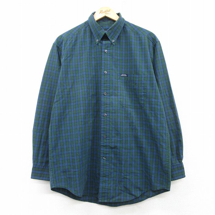 L★古着 ラルフローレン Ralph Lauren チャップス 長袖 ブランド シャツ メンズ 90年代 90s ボタンダウン 紺他 ネイビー チェック 25mar08 中古 トップス