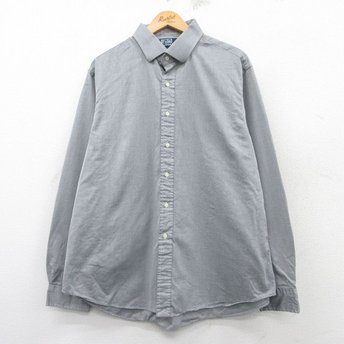 XL★古着 ラルフローレン Ralph Lauren 長袖 ブランド シャツ メンズ 90年代 90s REGENT 大きいサイズ コットン グレー 25mar08 中古 トップス