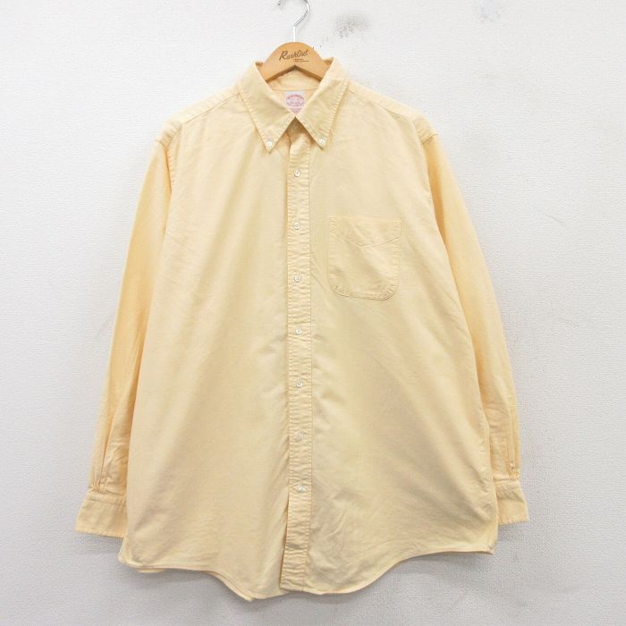 XL★古着 ブルックスブラザーズ BROOKS BROTHERS 長袖 ブランド シャツ メンズ 90年代 90s オックスフォード 大きいサイズ コットン ボタンダウン USA製 黄 イエロー 25mar08 中古 トップス