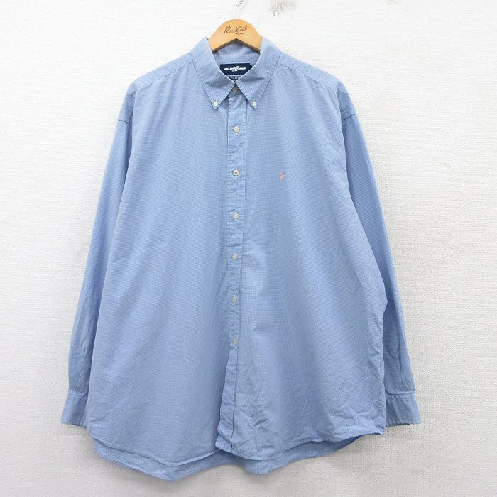 XL★古着 ラルフローレン Ralph Lauren ゴルフ 長袖 ブランド シャツ メンズ 90年代 90s ワンポイントロゴ TILDEN 大きいサイズ ロング丈 コットン ボタンダウン 薄紺他 ネイビー チェック 25mar08 中古 トップス