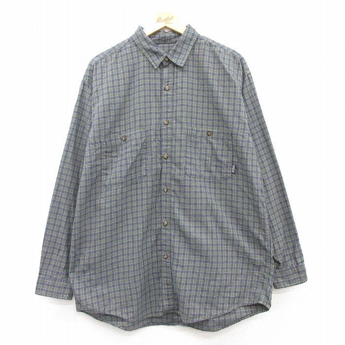 XL★古着 パタゴニア patagonia 長袖 ブランド シャツ メンズ ロング丈 オーガニックコットン ポルトガル製 緑他 グリーン チェック 【spe】 25mar10 中古 トップス