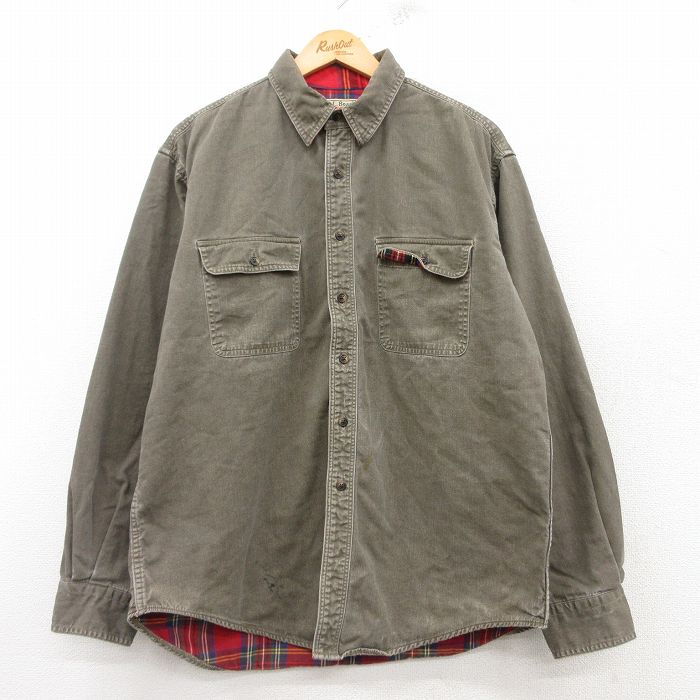 XL★古着 エルエルビーン LLBEAN 長袖 ブランド シャツ メンズ 80年代 80s ボタンダウン USA製 緑系 グリーン 内側フランネル 【spe】 25mar10 中古 トップス