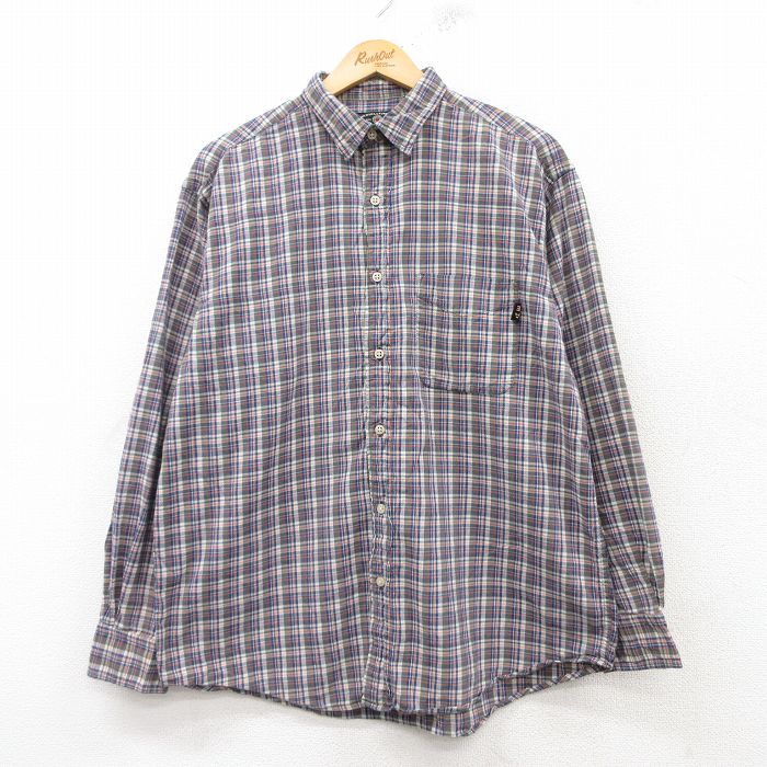 L★古着 アメリカンイーグル American Eagle 長袖 ブランド シャツ メンズ コットン 紺他 ネイビー チェック 25mar10 中古 トップス