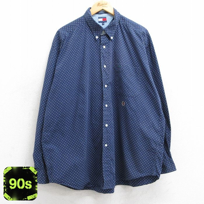 トミーヒルフィガー 90s 長袖シャツ ワンポイントロゴ ネイビー XL | 古着