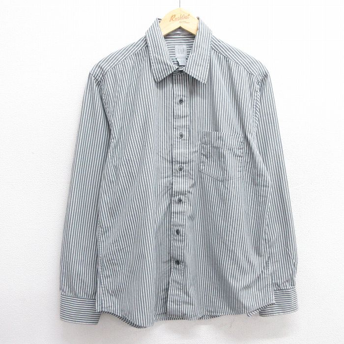 【50%OFF】XL★古着 ギャップ GAP 長袖 ブランド シャツ メンズ コットン グレー他 ストライプ 25mar10 中古 トップス