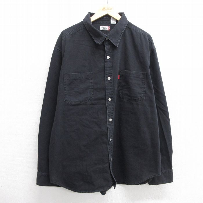 XL★古着 リーバイス Levis 長袖 ブランド シャツ メンズ 大きいサイズ ロング丈 コットン 黒 ブラック デニム 【spe】 25mar10 中古 トップス