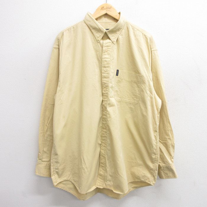 【50%OFF】XL★古着 ラルフローレン Ralph Lauren チャップス 長袖 ブランド シャツ メンズ 90年代 90s 大きいサイズ ロング丈 コットン ボタンダウン 黄系 イエロー 25mar10 中古 トップス