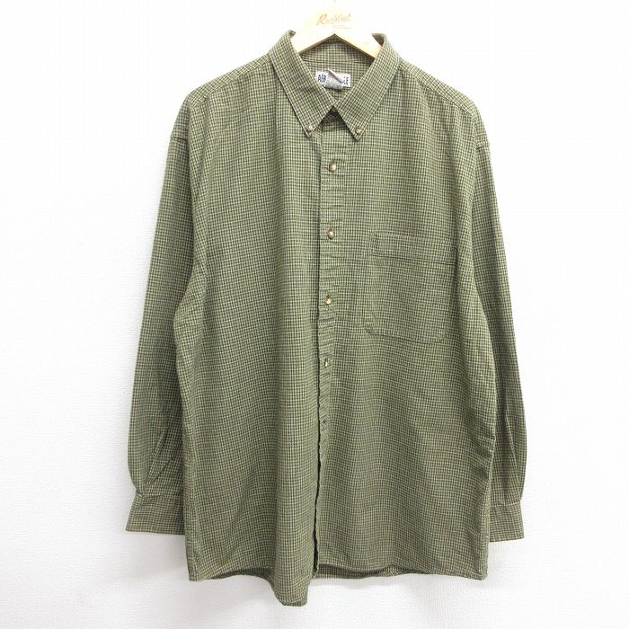 XL★古着 エアロポステール AEROPOSTALE 長袖 ブランド シャツ メンズ 00年代 00s 大きいサイズ コットン ボタンダウン 緑他 グリーン チェック 25mar10 中古 トップス