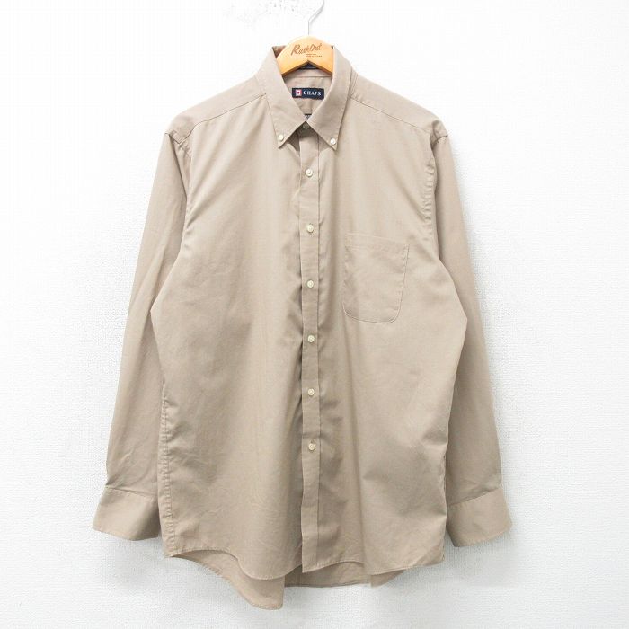 【50%OFF】L★古着 チャップス 長袖 ブランド シャツ メンズ ロング丈 ボタンダウン ベージュ カーキ 25mar11 中古 トップス