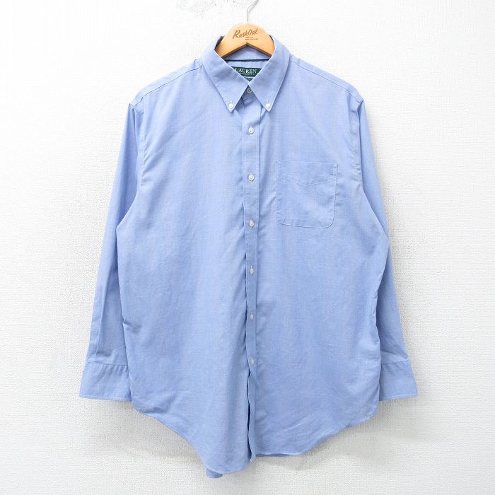 L★古着 ラルフローレン Ralph Lauren 長袖 ブランド シャツ メンズ ボタンダウン 薄紺他 ネイビー チェック 25mar11 中古 トップス