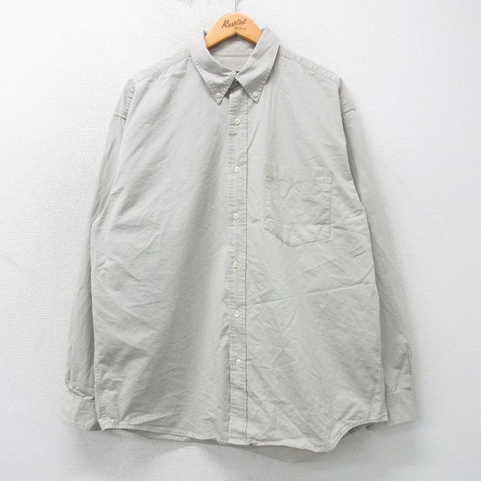 【50%OFF】L★古着 エディーバウアー 長袖 ブランド シャツ メンズ 00年代 00s ロング丈 コットン ボタンダウン 薄ベージュ カーキ 25mar11 中古 トップス