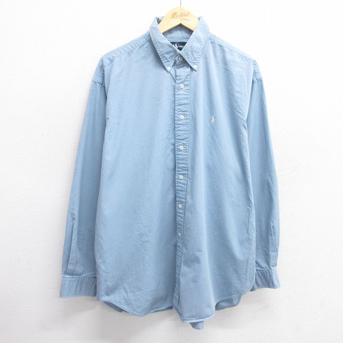 XL★古着 ラルフローレン Ralph Lauren 長袖 ブランド シャツ メンズ 90年代 90s BLAKE ワンポイントロゴ 大きいサイズ コットン ボタンダウン 薄紺 ネイビー 25mar11 中古 トップス
