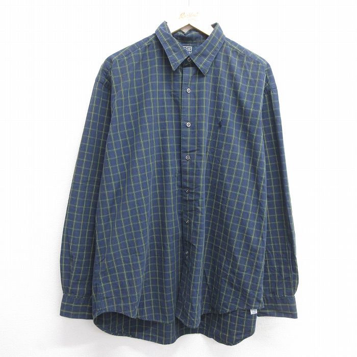 XL★古着 ラルフローレン Ralph Lauren 長袖 ブランド シャツ メンズ 90年代 90s MARLOWE ワンポイントロゴ 大きいサイズ コットン ボタンダウン 紺他 ネイビー チェック 【spe】 25mar11 中古 トップス