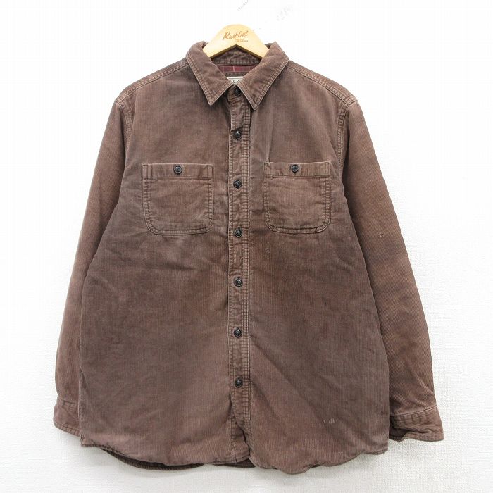 L★古着 エルエルビーン LLBEAN 長袖 ブランド シャツ メンズ 00年代 00s コーデュロイ コットン 茶 ブラウン 内側フランネル 25mar11 中古 トップス