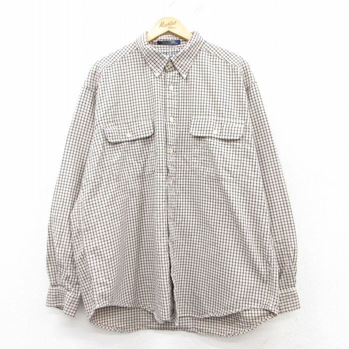 【50%OFF】XL★古着 トミーヒルフィガー TOMMY HILFIGER 長袖 ブランド シャツ メンズ 大きいサイズ コットン ボタンダウン 白他 ホワイト チェック 25mar11 中古 トップス