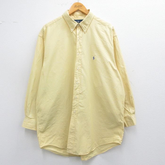 XL★古着 ラルフローレン Ralph Lauren 長袖 ブランド シャツ メンズ 90年代 90s YARMOUTH ワンポイントロゴ オックスフォード 大きいサイズ コットン ボタンダウン 黄 イエロー 25mar12 中古 トップス