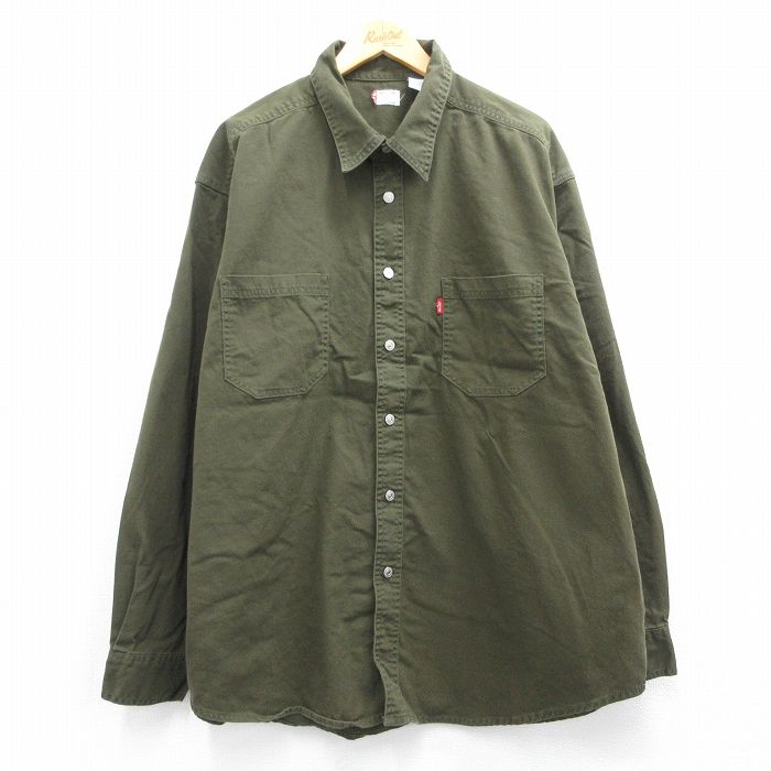 XL★古着 リーバイス Levis 長袖 ブランド シャツ メンズ 大きいサイズ コットン 濃緑 グリーン 25mar12 中古 トップス