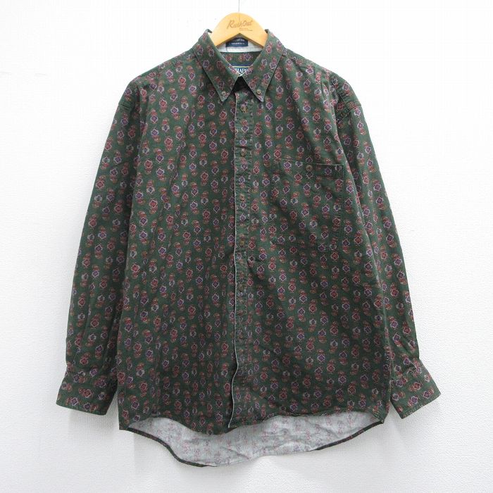 L★古着 ラルフローレン Ralph Lauren チャップス 長袖 ブランド シャツ メンズ 90年代 90s 総柄 緑他 グリーン 【spe】 25mar12 中古 トップス