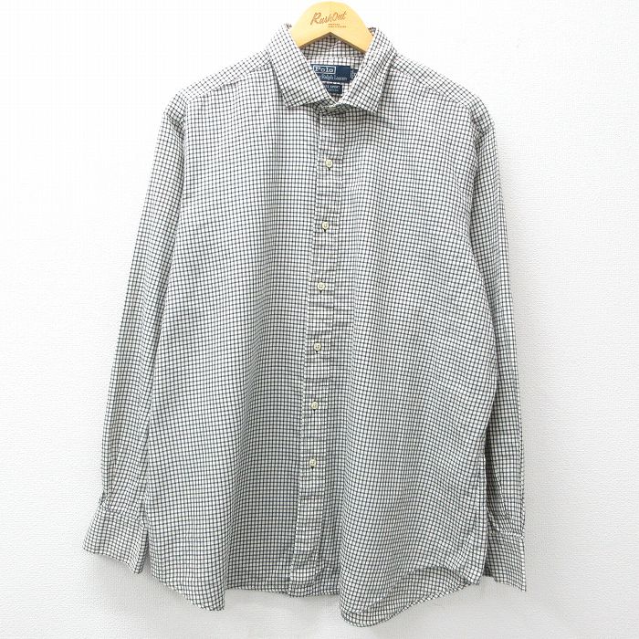 XL★古着 ラルフローレン Ralph Lauren 長袖 ブランド シャツ メンズ 90年代 90s ESTATE SPORT 大きいサイズ コットン 白他 ホワイト チェック 25mar12 中古 トップス