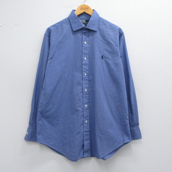 L★古着 ラルフローレン Ralph Lauren 長袖 ブランド シャツ メンズ 90年代 90s PHILIP ワンポイントロゴ コットン 紺 ネイビー 25mar13 中古 トップス