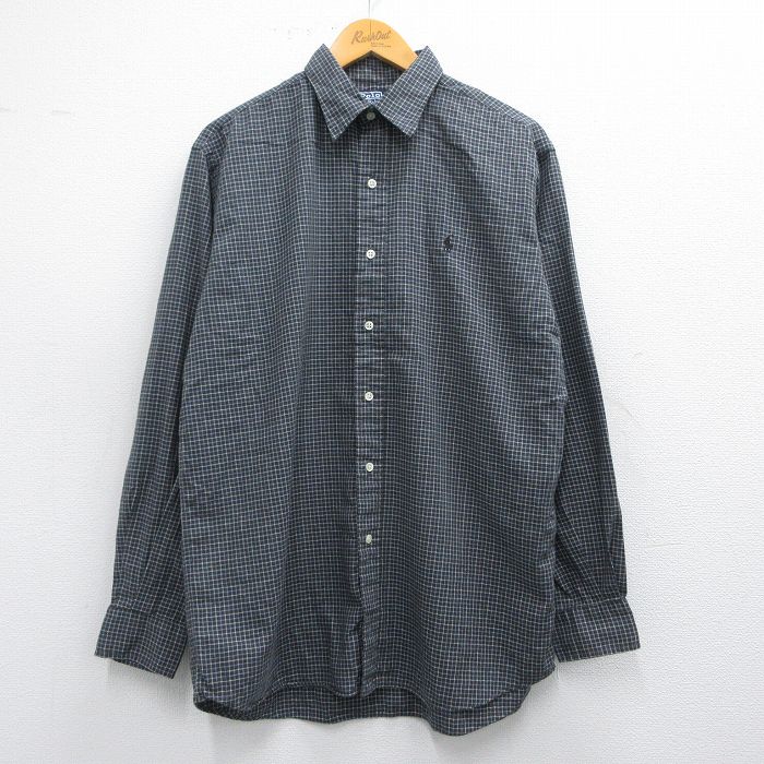 XL★古着 ラルフローレン Ralph Lauren 長袖 ブランド シャツ メンズ 90年代 90s LOWELL SPORT ワンポイントロゴ コットン 黒他 ブラック チェック 25mar13 中古 トップス
