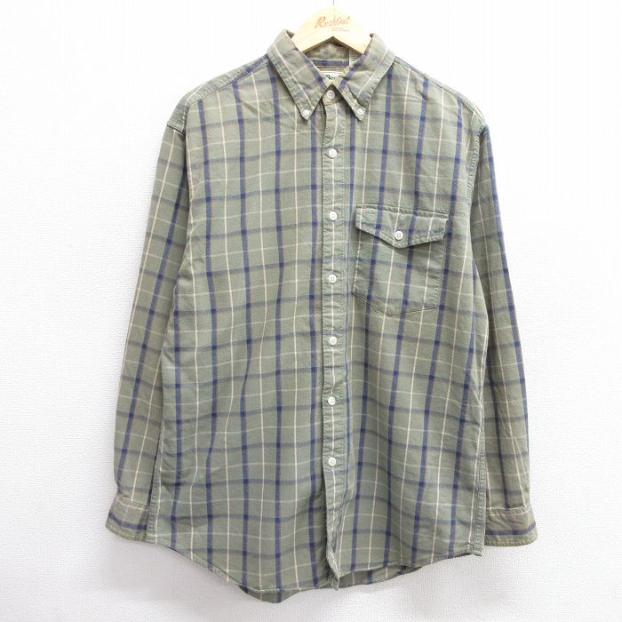 L★古着 エルエルビーン LLBEAN 長袖 ブランド シャツ メンズ 90年代 90s コットン ボタンダウン 緑他 グリーン チェック 25mar13 中古 トップス