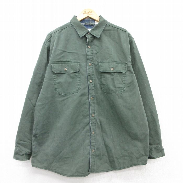 XL★古着 エルエルビーン LLBEAN 長袖 ブランド シャツ メンズ 00年代 00s コットン 濃緑 グリーン 内側フランネル 25mar14 中古 トップス