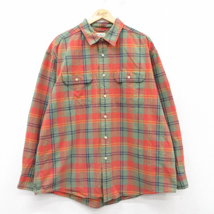 XL★古着 エルエルビーン LLBEAN 長袖 ブランド シャツ メンズ 00年代 00s 大きいサイズ コットン 緑他 グリーン チェック 25mar14 中古 トップス