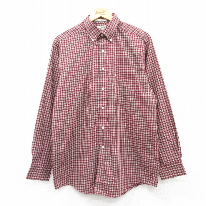 L★古着 エルエルビーン LLBEAN 長袖 ブランド シャツ メンズ 00年代 00s コットン ボタンダウン エンジ他 チェック 25mar14 中古 トップス