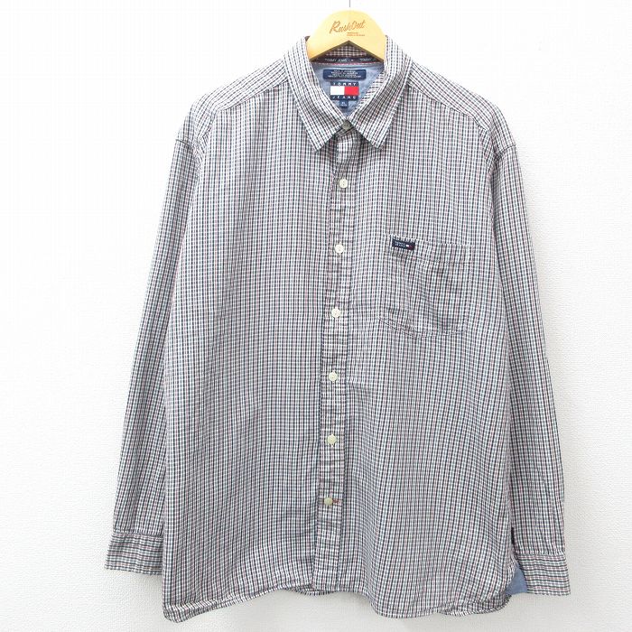 【50%OFF】XL★古着 トミーヒルフィガー TOMMY HILFIGER トミージーンズ 長袖 ブランド シャツ メンズ コットン 紺他 ネイビー チェック 25mar14 中古 トップス