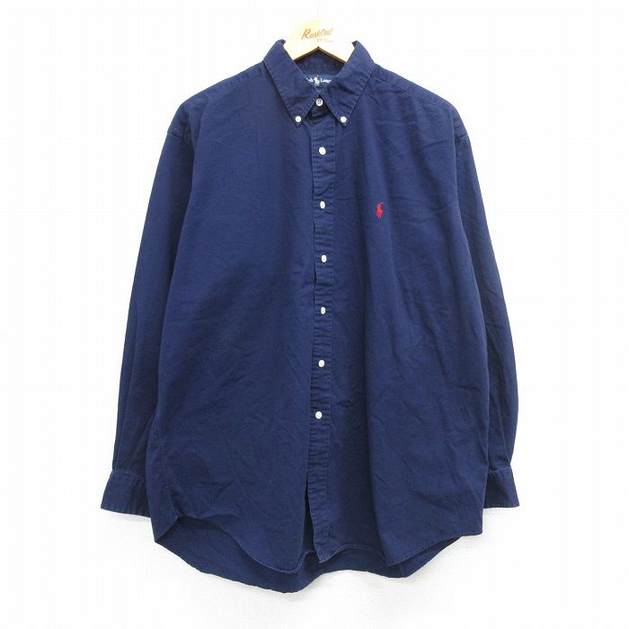 XL★古着 ラルフローレン Ralph Lauren 長袖 ブランド シャツ メンズ 90年代 90s ワンポイントロゴ BLAKE 大きいサイズ コットン ボタンダウン 紺 ネイビー 25mar15 中古 トップス