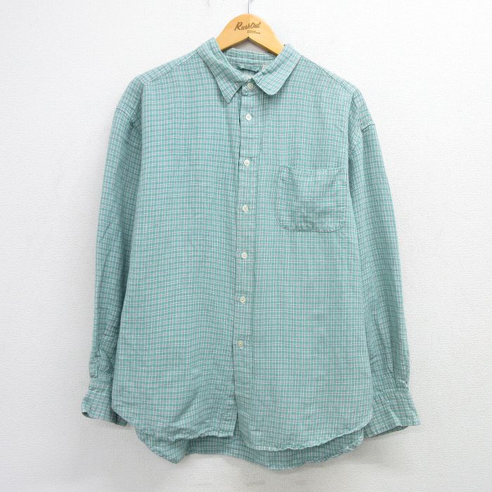 XL★古着 ギャップ GAP 長袖 ブランド シャツ メンズ 大きいサイズ 緑他 グリーン チェック 25mar15 中古 トップス