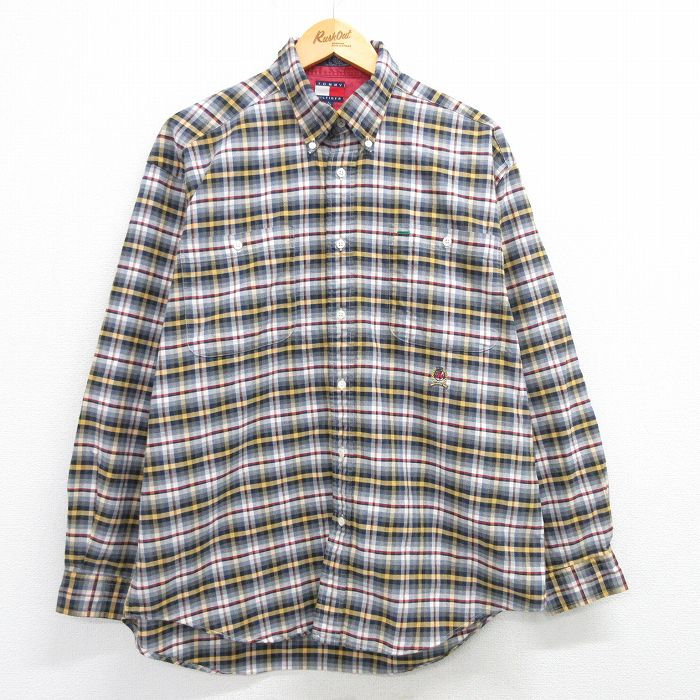 トミーヒルフィガー 90s 長袖シャツ ワンポイントロゴ ネイビーチェック XL | 古着