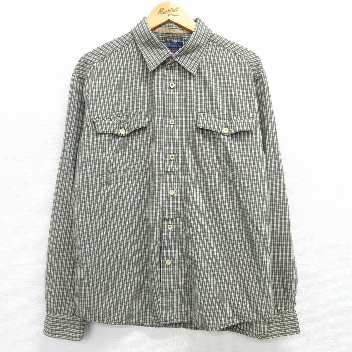 XL★古着 トミーヒルフィガー TOMMY HILFIGER トミージーンズ 長袖 ブランド シャツ メンズ コットン 緑他 グリーン チェック 25mar15 中古 トップス