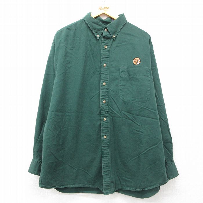 【50%OFF】XL★古着 ランズエンド 長袖 ブランド シャツ メンズ 00年代 00s 手 大きいサイズ ロング丈 コットン ボタンダウン 緑 グリーン 25mar15 中古 トップス