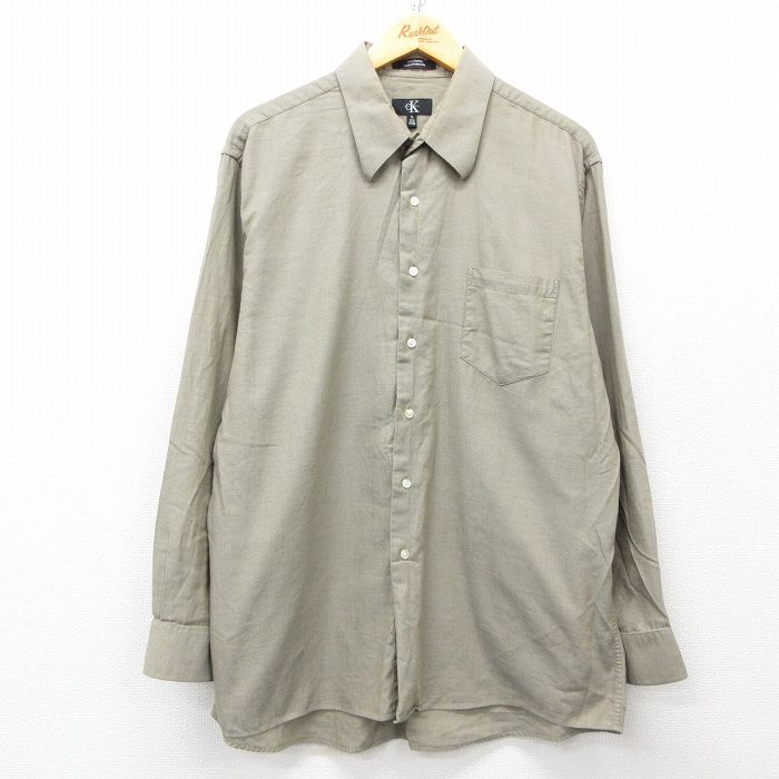 XL★古着 カルバンクライン Calvin Klein 長袖 ブランド シャツ メンズ コットン ベージュ カーキ 25mar15 中古 トップス