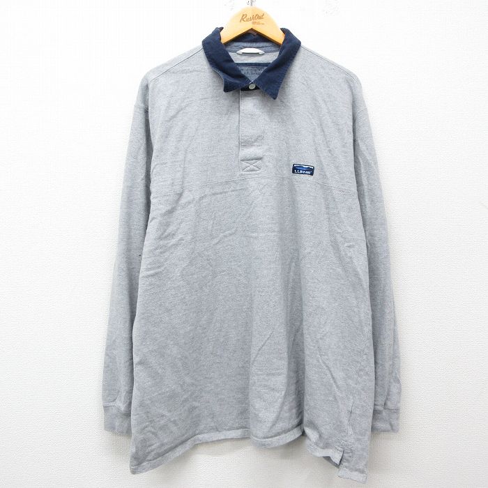 XL★古着 エルエルビーン LLBEAN 長袖 ブランド ラガー シャツ メンズ ワンポイントロゴ 大きいサイズ ロング丈 コットン グレー 霜降り他 25mar15 中古 トップス