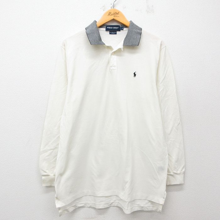 L★古着 ラルフローレン Ralph Lauren ポロゴルフ 長袖 ブランド ポロ シャツ メンズ 90年代 90s ワンポイントロゴ コットン 生成り他 【spe】 25mar15 中古 トップス