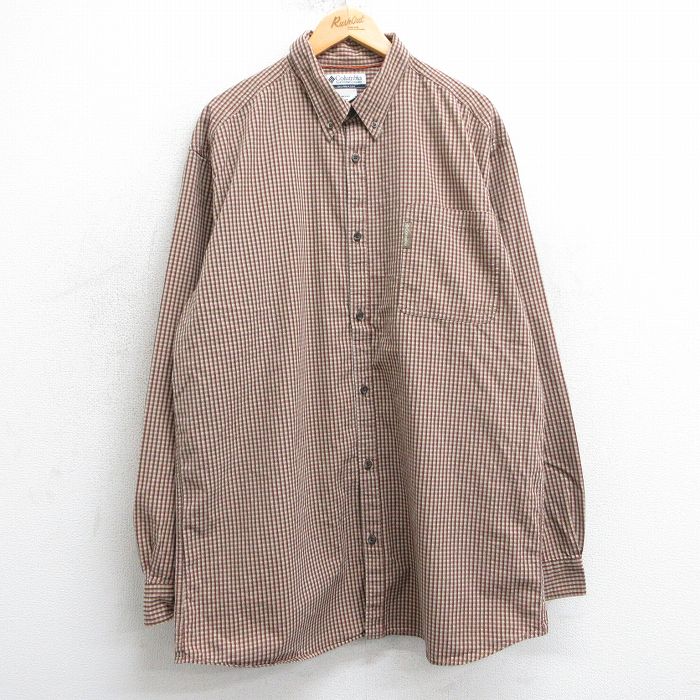 XL★古着 コロンビア COLUMBIA 長袖 ブランド シャツ メンズ 00年代 00s 大きいサイズ ロング丈 コットン ボタンダウン 茶他 ブラウン チェック 25mar15 中古 トップス