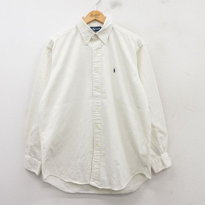 XL★古着 ラルフローレン Ralph Lauren 長袖 ブランド シャツ メンズ 90年代 90s BLAKE コットン ボタンダウン 生成り 25mar17 中古 トップス