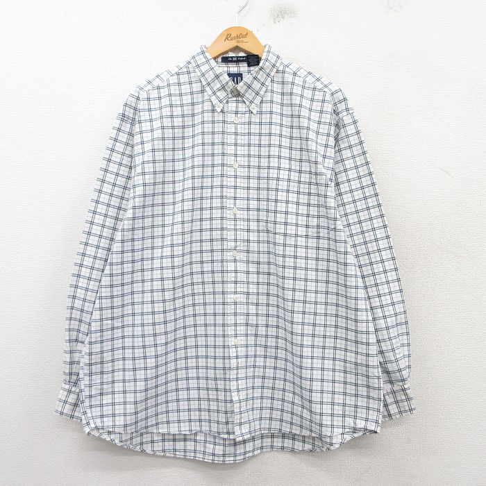 XL★古着 ギャップ GAP 長袖 ブランド シャツ メンズ 00年代 00s オックスフォード 大きいサイズ コットン 白他 ホワイト チェック 25mar17 中古 トップス