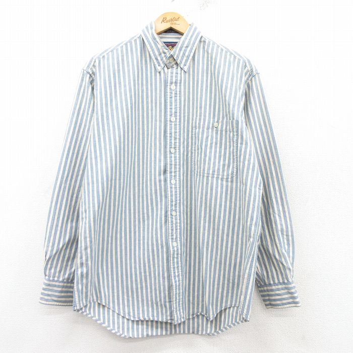L★古着 ラルフローレン Ralph Lauren チャップス 長袖 ブランド シャツ メンズ 80年代 80s USA製 薄紺他 ネイビー ストライプ 【spe】 25mar17 中古 トップス