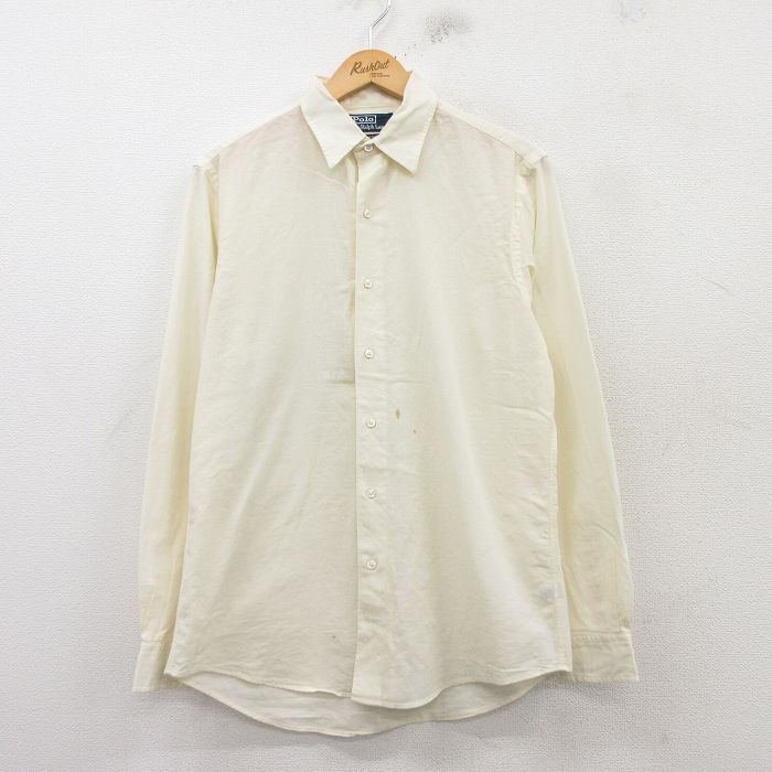 【20%OFF】M★古着 ラルフローレン Ralph Lauren 長袖 ブランド シャツ メンズ 90年代 90s MARLOWE コットン 薄黄 イエロー 25mar17 中古 トップス