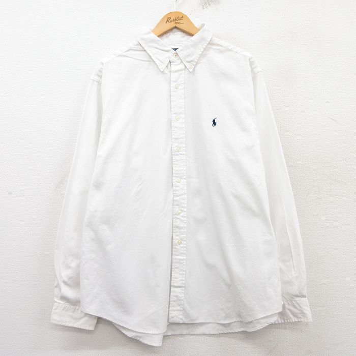 XL★古着 ラルフローレン Ralph Lauren 長袖 ブランド シャツ メンズ ワンポイントロゴ 大きいサイズ ボタンダウン 白 ホワイト 25mar17 中古 トップス