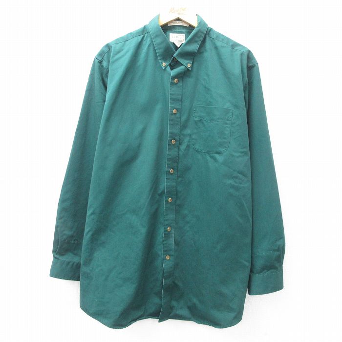 【50%OFF】XL★古着 エルエルビーン LLBEAN 長袖 ブランド シャツ メンズ 00年代 00s 大きいサイズ ロング丈 コットン ボタンダウン 緑 グリーン 25mar17 中古 トップス