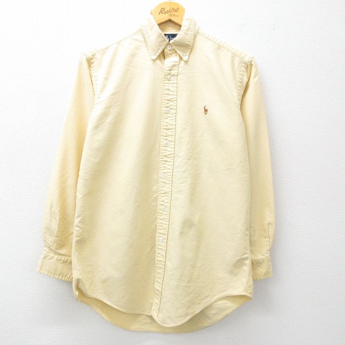 M★古着 ラルフローレン Ralph Lauren 長袖 ブランド シャツ メンズ 90年代 90s オックスフォード コットン ボタンダウン 黄 イエロー 25mar17 中古 トップス