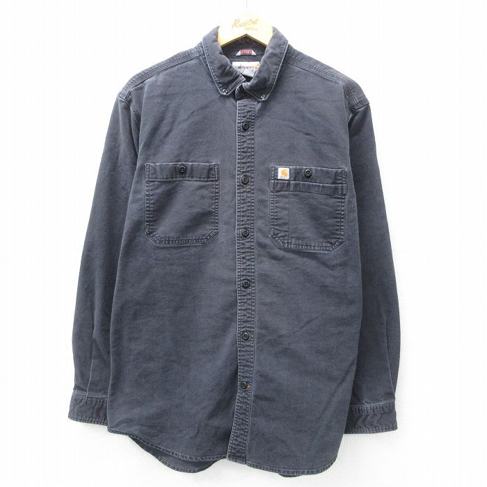 L★古着 カーハート Carhartt 長袖 ブランド シャツ メンズ 黒 ブラック 25mar17 中古 トップス