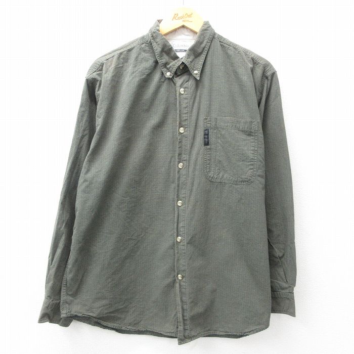 XL★古着 コロンビア COLUMBIA 長袖 ブランド シャツ メンズ 00年代 00s ロング丈 ボタンダウン 濃緑他 グリーン チェック 25mar18 中古 トップス