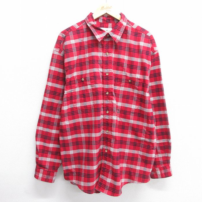 XL★古着 エディーバウアー 長袖 ブランド シャツ メンズ 00年代 00s 大きいサイズ ロング丈 コットン 赤他 レッド チェック 25mar19 中古 トップス